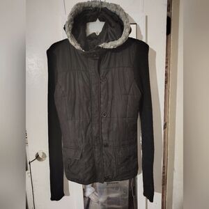 "Say What"Vintage Sweater/ Jacket Hoodie Faux fur Hood Cute & Warm